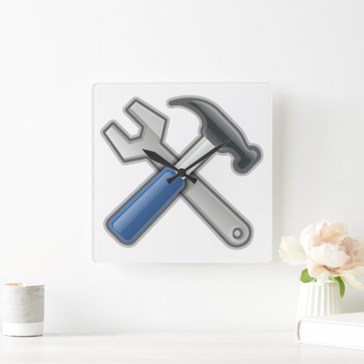 ハンマーとレンチ スクエア壁時計 (ホーム)