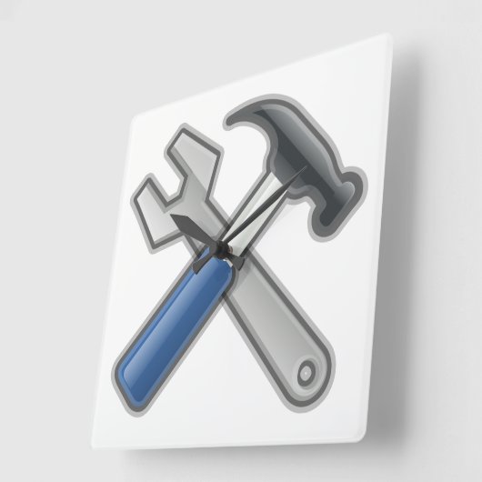 ハンマーとレンチ スクエア壁時計 (傾斜)