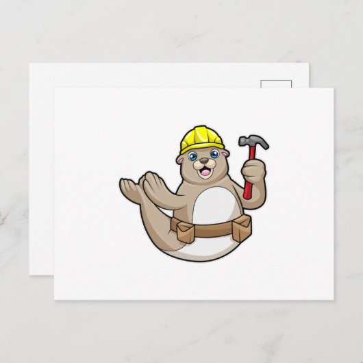 ハンマーと帽子をかぶったカーペンターのゴムアヒル ポストカード (正面/裏面)