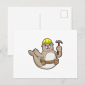 ハンマーと帽子をつけたカーペンターのシール ポストカード (正面/裏面)