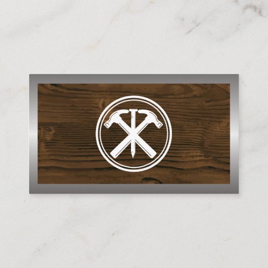 ハンマーと爪、 ネイルのロゴ | 木目メタル 名刺 (裏面)