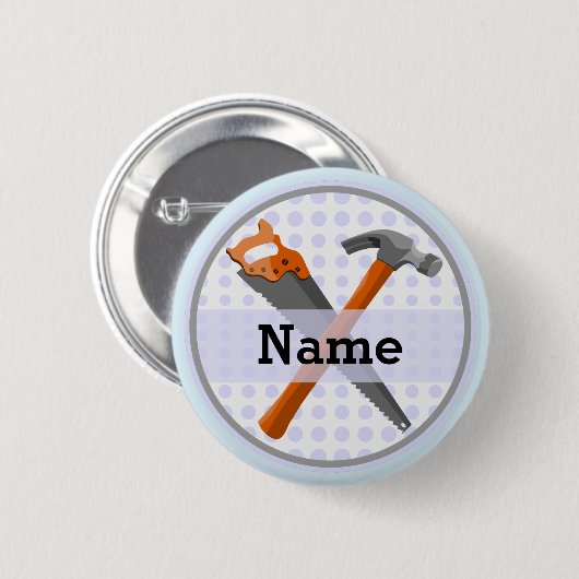 ハンマーと男の子のためのデザインを見た 缶バッジ (正面&裏面)