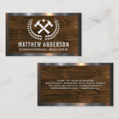 ハンマーのロゴ | 木目の背景 | 金属トリム 名刺 (正面/裏面)