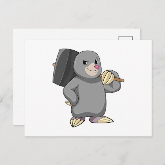 ハンマーを持つ便利屋のモグラ ポストカード (正面/裏面)