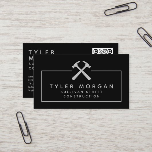 ハンマースシルバーブラックQRコード建築 名刺 (正面/裏面インサイチュ)