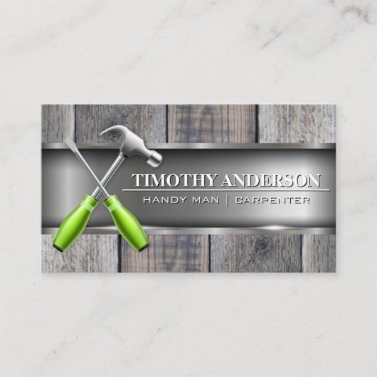 ハンマードライバーのロゴ |木材 |金属 名刺 (正面)