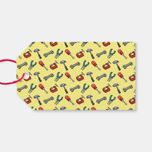 ハンマーバイスとプライヤーを備えたピクセルアートツールパターン ギフトタグ (裏面横)