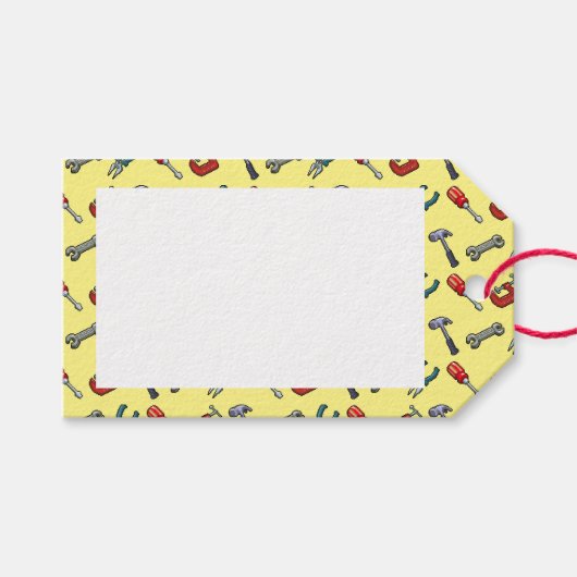 ハンマーバイスとプライヤーを備えたピクセルアートツールパターン ギフトタグ (正面(横))