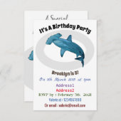 ハンマーヘッドシャークの漫画イラスト 招待状 (正面/裏面)