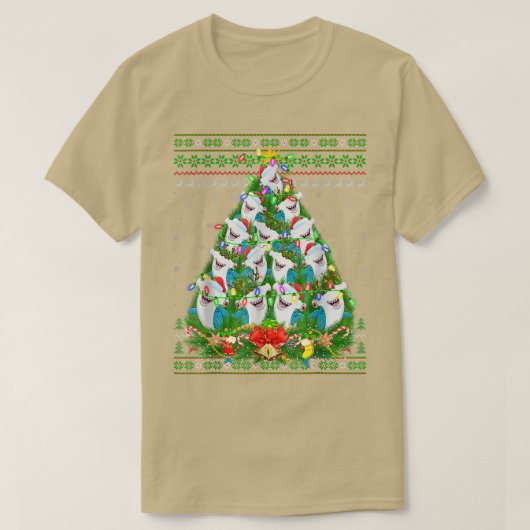 ハンマーヘッドシャーククリスマスライト醜いシャークChri Tシャツ (デザイン正面)