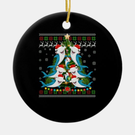 ハンマーヘッドシャーククリスマス照明ツリーシャーク セラミックオーナメント (正面)