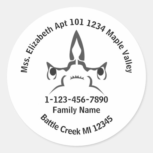 ハンマーヘッドシャークファミリーホームアドレス ラウンドシール (正面)