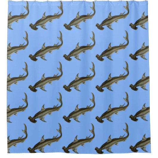 ハンマーヘッドシャークブルー シャワーカーテン (正面)