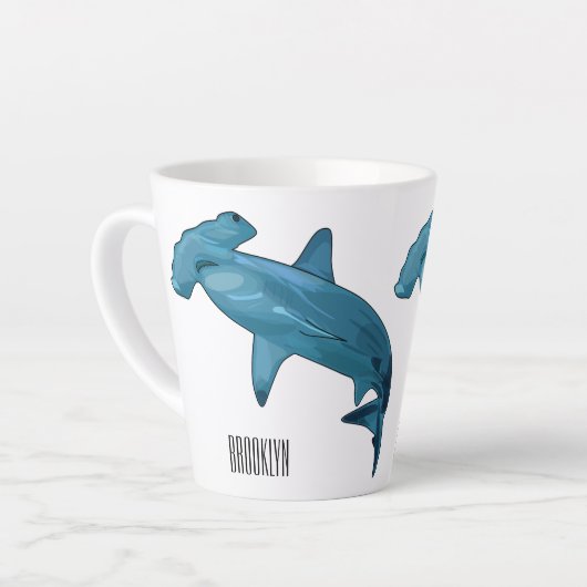 ハンマーヘッドシャーク漫画イラストレーション カフェラテマグ (左アングル)