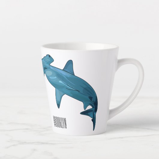 ハンマーヘッドシャーク漫画イラストレーション カフェラテマグ (右)