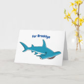 ハンマーヘッドシャーク漫画イラストレーション カード (黄色い花)