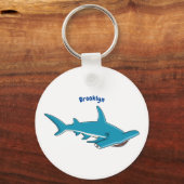 ハンマーヘッドシャーク漫画イラストレーション キーホルダー (正面)