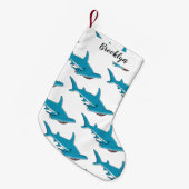 ハンマーヘッドシャーク漫画イラストレーション スモールクリスマスストッキング (正面 (吊り時))