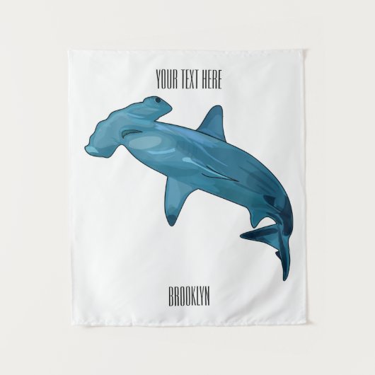 ハンマーヘッドシャーク漫画イラストレーション タペストリー (正面)