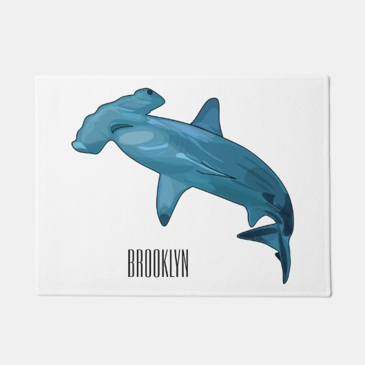 ハンマーヘッドシャーク漫画イラストレーション ドアマット (正面)