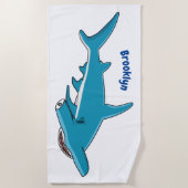ハンマーヘッドシャーク漫画イラストレーション ビーチタオル (正面)