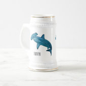 ハンマーヘッドシャーク漫画イラストレーション ビールジョッキ (正面左)