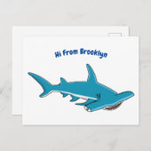 ハンマーヘッドシャーク漫画イラストレーション ポストカード (正面/裏面)