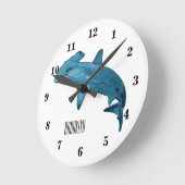 ハンマーヘッドシャーク漫画イラストレーション ラウンド壁時計 (傾斜)