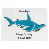 ハンマーヘッドシャーク漫画イラストレーション ラージペーパーバッグ (裏面)