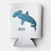 ハンマーヘッドシャーク漫画イラストレーション 缶クーラー (正面)