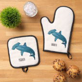 ハンマーヘッドシャーク漫画イラストレーション 鍋つかみ&鍋敷きセット (トップダウン)