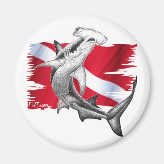 ハンマーヘッドシャーク潜水艇の降下を伴うダイビング国旗 マグネット (正面)