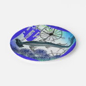 ハンマーヘッドシャーク航海のコラージアンダーウォーターブルー ペーパープレート (アングル)
