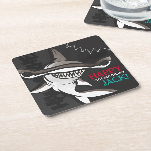 ハンマーヘッドシャーク誕生日パーティー スクエアペーパーコースター (アングル)