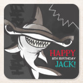ハンマーヘッドシャーク誕生日パーティー スクエアペーパーコースター (正面)