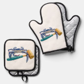 ハンマーマレット蟹の手描きブルーカニ 鍋つかみ&鍋敷きセット (正面/裏面)