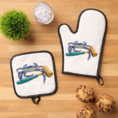 ハンマーマレット蟹の手描きブルーカニ 鍋つかみ&鍋敷きセット (トップダウン)