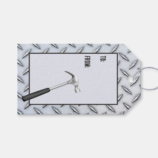 ハンマー付きスチールダイヤモンドプレート ギフトタグ (正面(横))