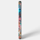 ハンマー加工ガラスの下の桃の花とアクアブルー iPhoneケース (左側面)