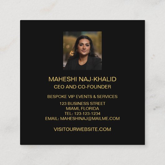 ハンマー金ゴールドスタイリッシュ黒独占的写真 スクエア名刺 (裏面)