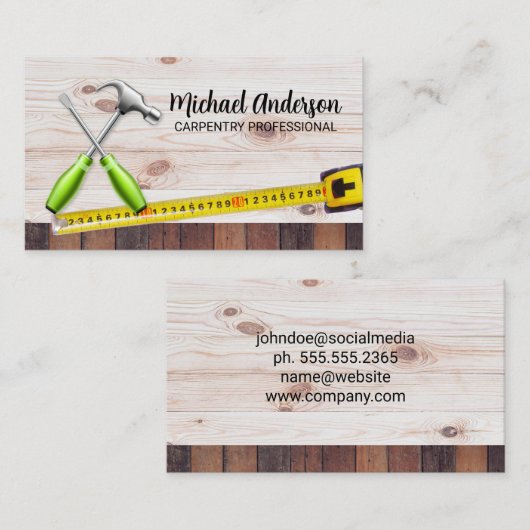 ハンマー |スクリュードライバ |木材 |テープメジャー 名刺 (正面/裏面)