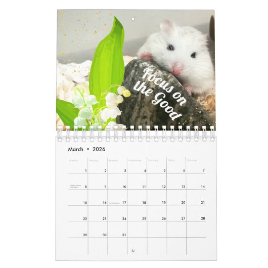ハンミビル-動機付き花の可愛いハムスター カレンダー (3月 2026)