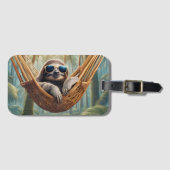 ハンモおもしろいックにサングラスを入れたナマケモノ ラゲッジタグ (正面横)