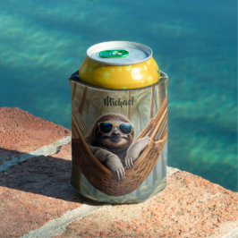 ハンモおもしろいックにサングラスを入れたナマケモノ 缶クーラー