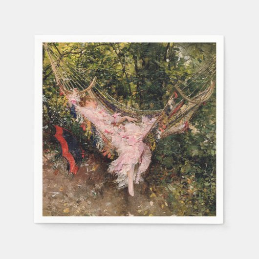 ハンモックで休む女性(byジョバンニ・ボルディーニ) スタンダードカクテルナプキン (正面)