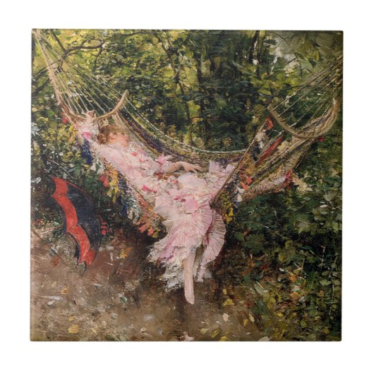ハンモックで休む女性(byジョバンニ・ボルディーニ) タイル (正面)