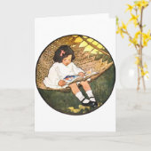 ハンモックで本を読む少女 カード (黄色い花)