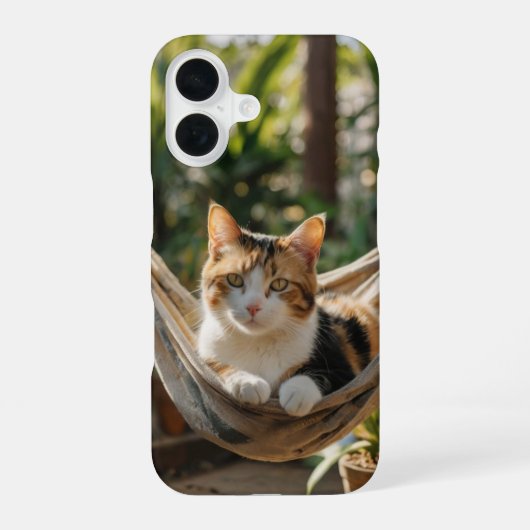 ハンモックで眠る猫 iPhone 16ケース (裏面)