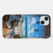 ハンモックとターコイズブルーの海のある海岸のベランダ iPhoneケース (裏面横)