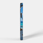 ハンモックとターコイズブルーの海のある海岸のベランダ iPhoneケース (右側面)
